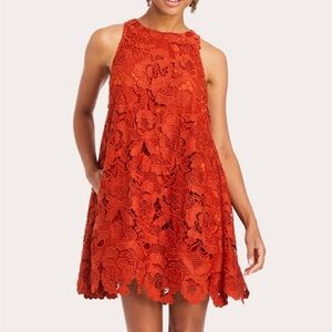 Elegant Floral Lace Mini Dress in Vibrant Orange
